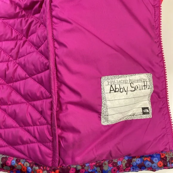 North Face 550 Goose Down Foral Puffer Big Girls Winter Coat Jacket Size XL /18 - Picture 7 of 14